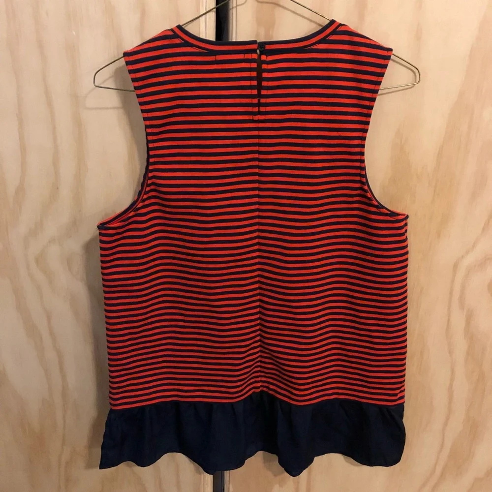 J Crew Striped Navy & Red Peplum Top S